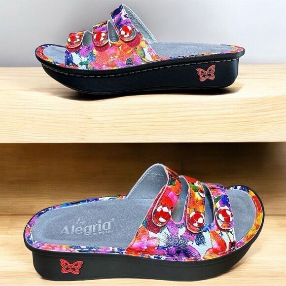 Alegria Shoes - Alegria Fiona Iris Floral Leather Slide Sandals Women's Size 7 Multicolor